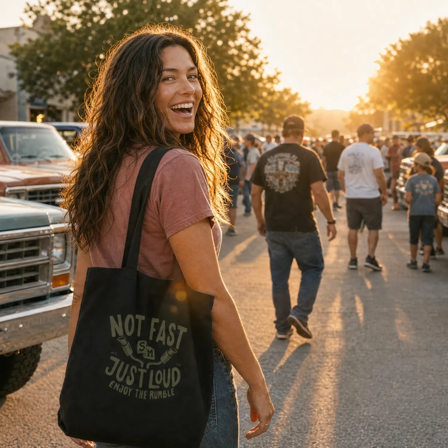 skwer motors tote bag squarebody truck graphic front