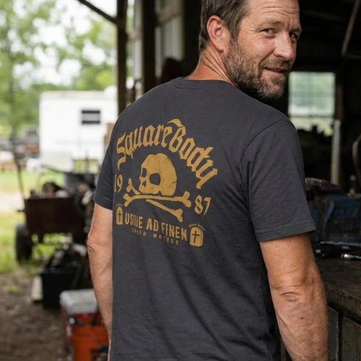 squarebody truck shirt skull design usque ad finem back